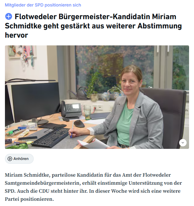 Flotwedeler Bürgermeister-Kandidatin Miriam Schmidtke geht gestärkt aus weiterer Abstimmung hervor